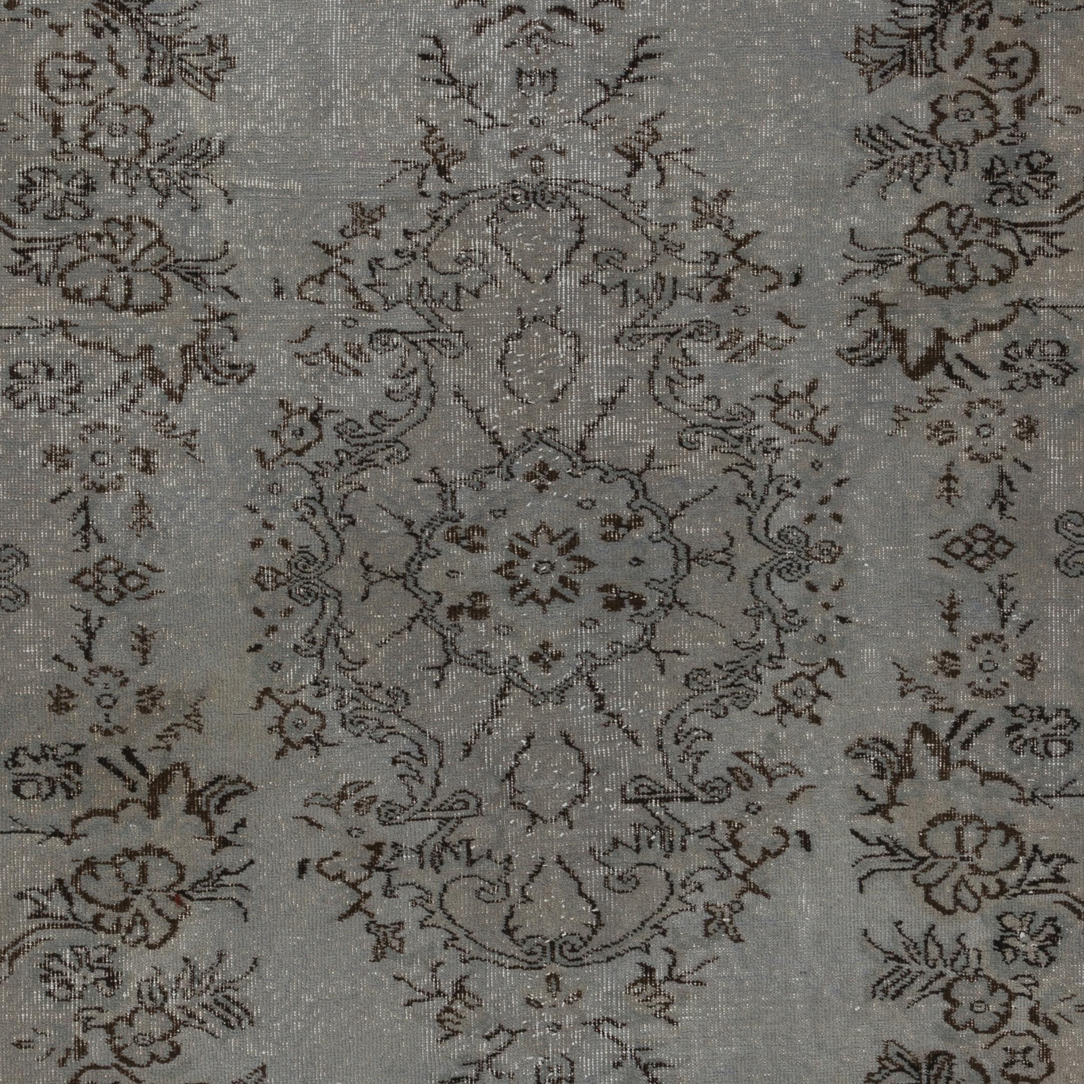 Moderno Tappeto turco fatto a mano 5.6x8.2 ft, Tappeto grigio per la decorazione del soggiorno in vendita