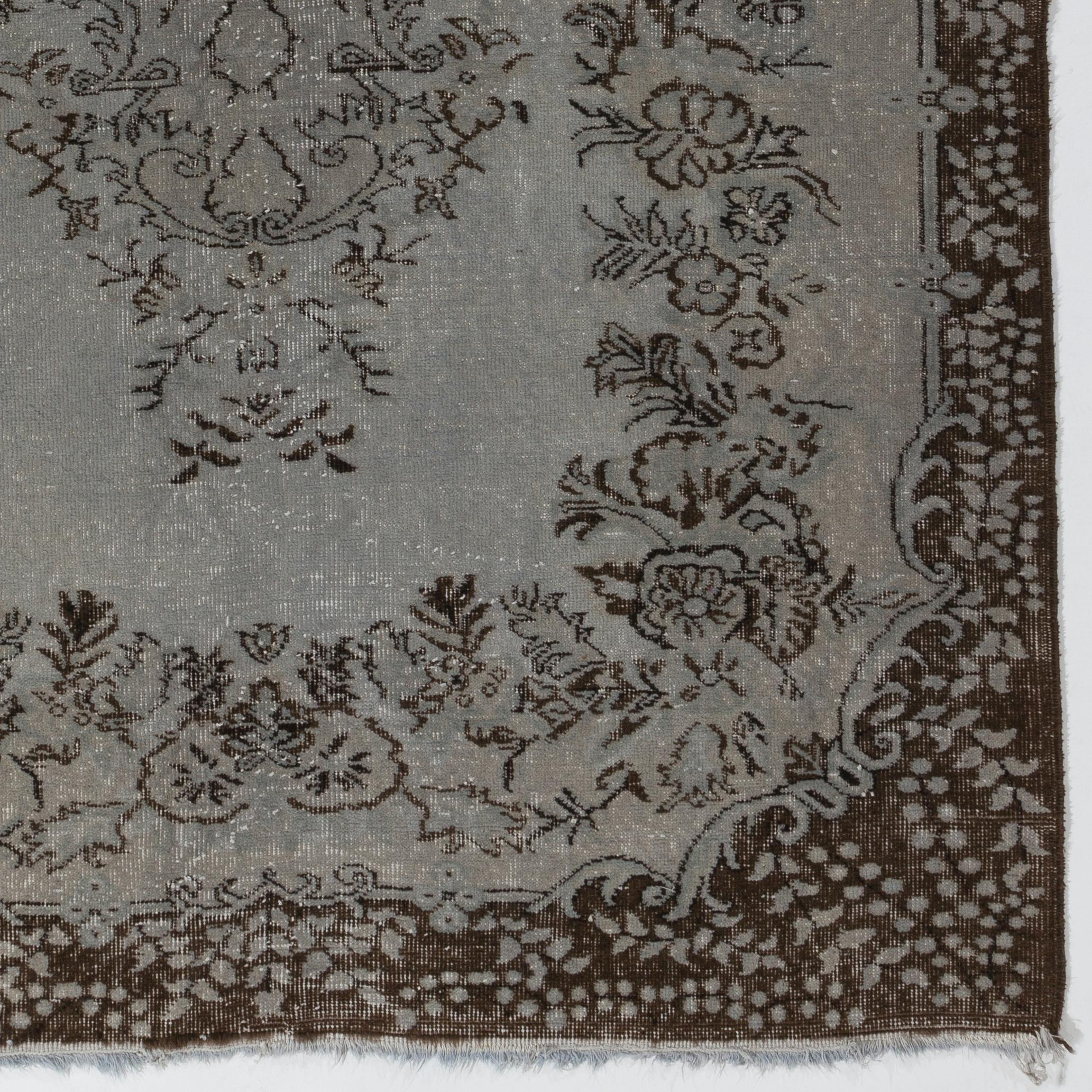 Turco Tappeto turco fatto a mano 5.6x8.2 ft, Tappeto grigio per la decorazione del soggiorno in vendita