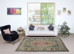 5.6x8.2 Ft One of a kind Vintage Handmade Turkish Area Rug. 100% Wool