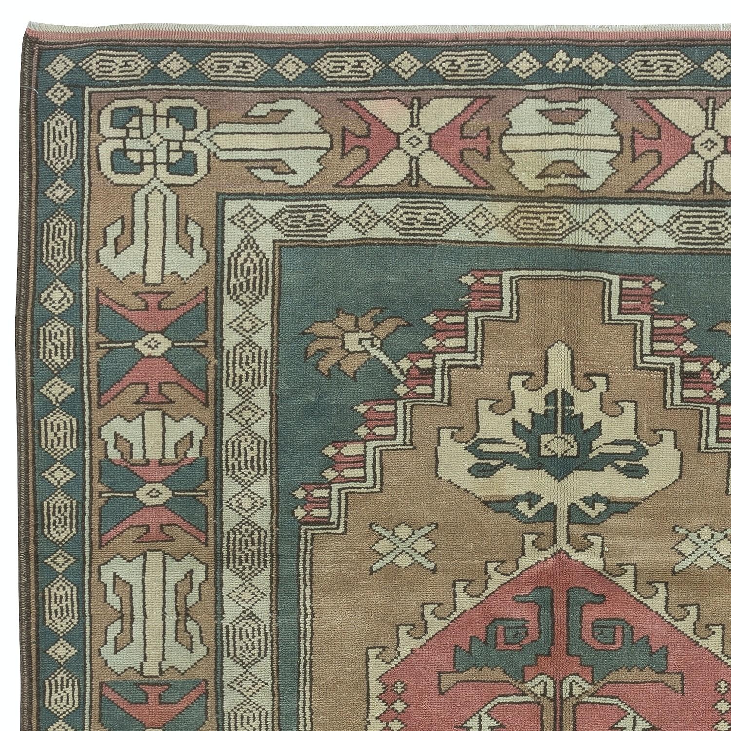 Hand-Knotted 5.6x8.2 Ft One of a kind Vintage Handmade Turkish Area Rug. 100% Wool For Sale