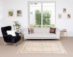 5.6x8.3 Ft Vintage Hand-Knotted Rug – Blush, Ivory and Sage Floral Wool Rug