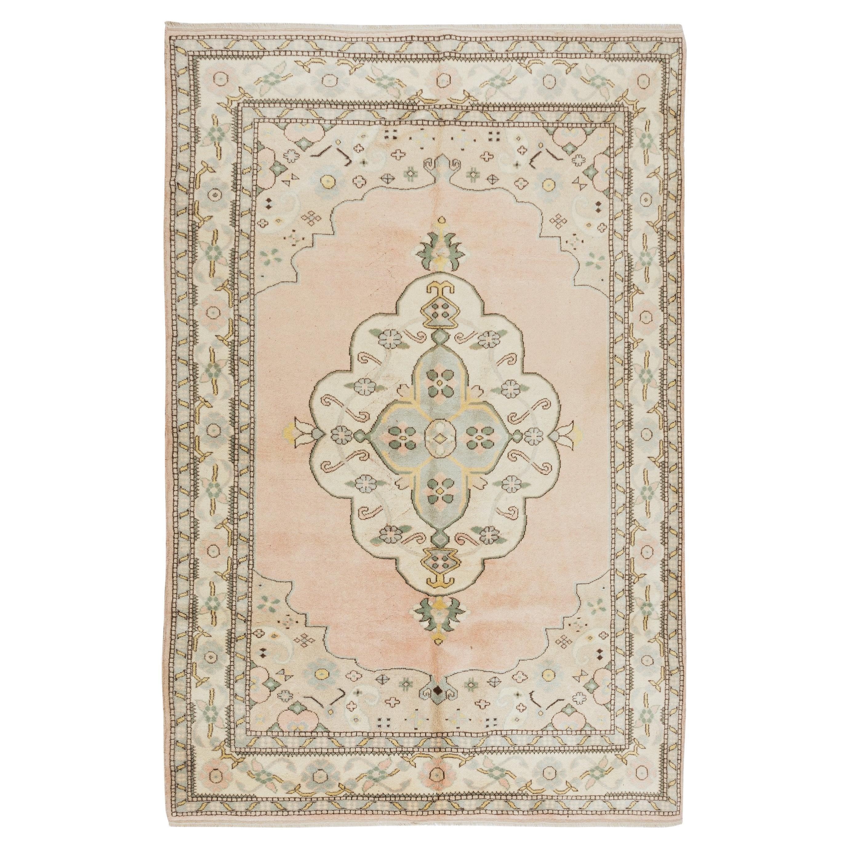 5.6x8.3 Ft Mid-Century Hand Knotted Central Anatolian Rug with Medallion Design For Sale
