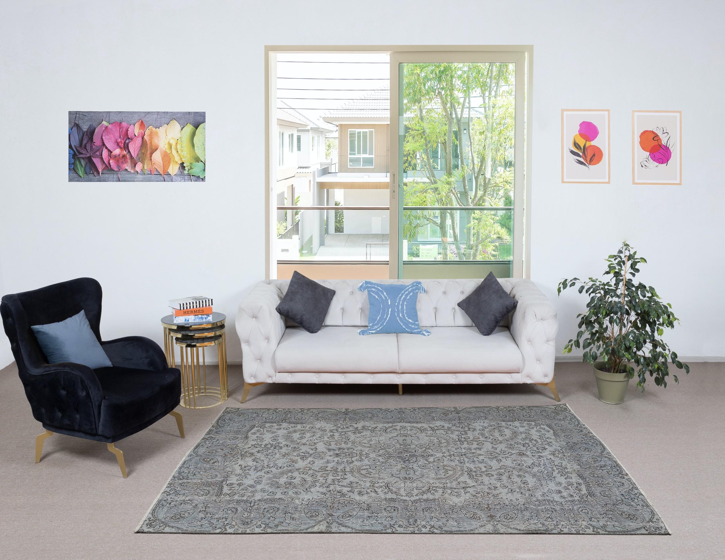 Our over-dyed rugs are all hand-knotted vintage pieces that are recreated in our workshop to cater to a wider range of interior design choices from modern to coastal, from industrial to rustic/cottage. These 50 to 70 year-old rugs were hand-knotted