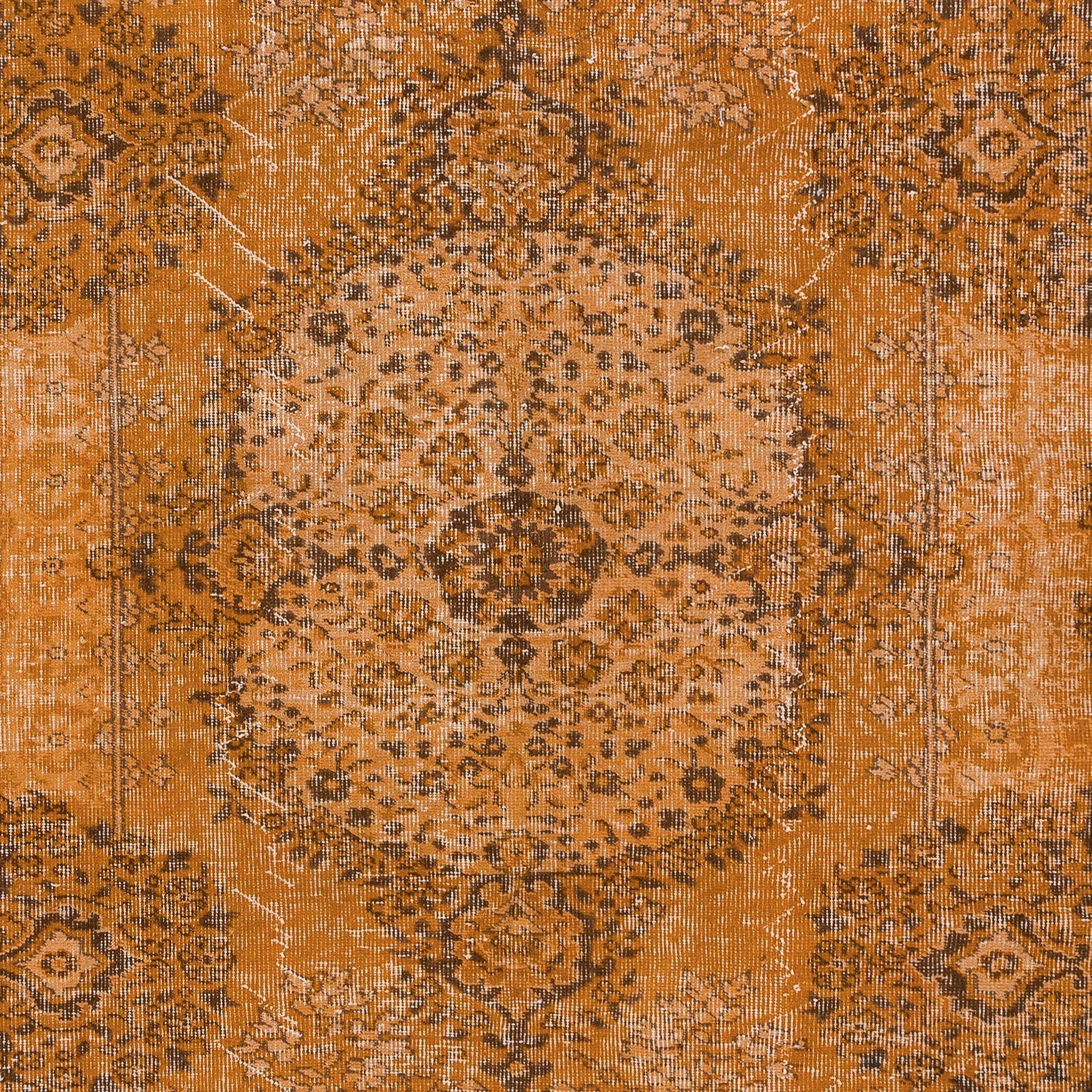 Turkish 5.6x8.4 Ft Dreamy Orange Rug, Handknotted in Turkey, Modern Living Room Carpet For Sale