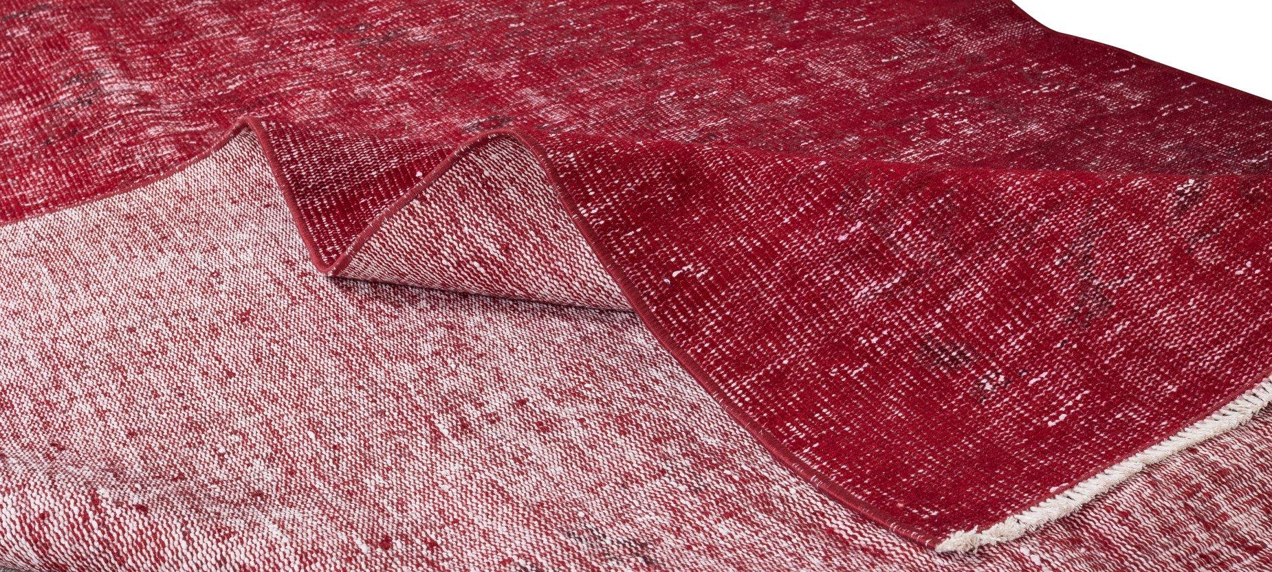 Hand-Knotted 5.6x8.4 Ft Turkish 1960s Hand Made Solid Rug Re-Dyed in Red for Modern Interiors For Sale