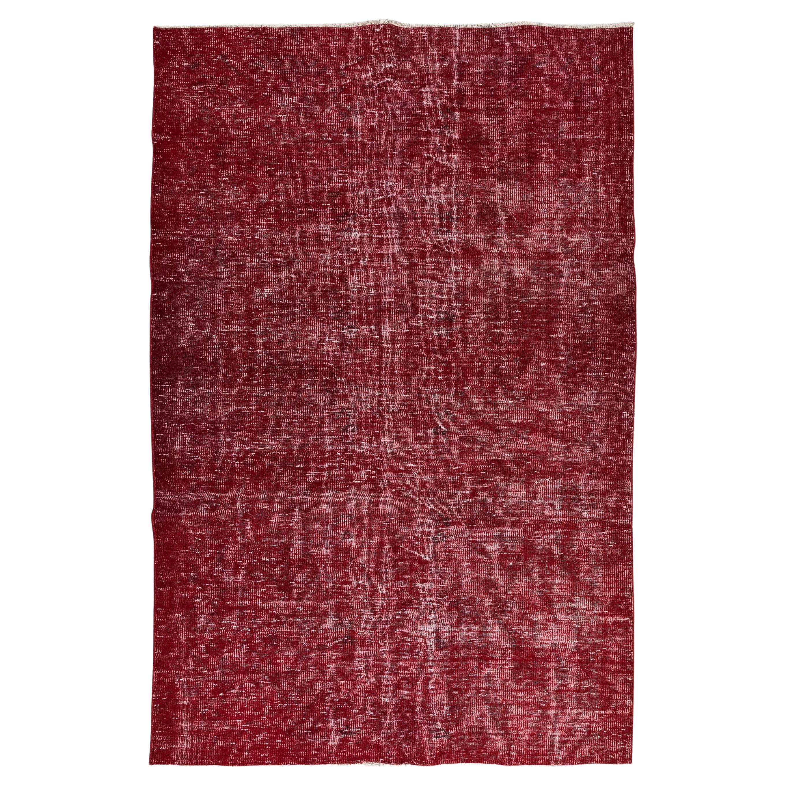 5.6x8.4 Ft Turkish 1960s Hand Made Solid Rug Re-Dyed in Red for Modern Interiors For Sale