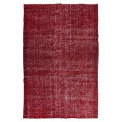Vintage 5.6x8.4 Ft Turkish 1960s Hand Made Solid Rug Re-Dyed in Red for Modern Interiors