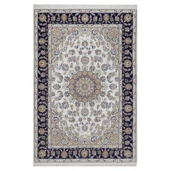 5'6"x8'4" Ivory Hand Knotted Nain with Medallion Design Wool & Silk 250 KPSI Rug