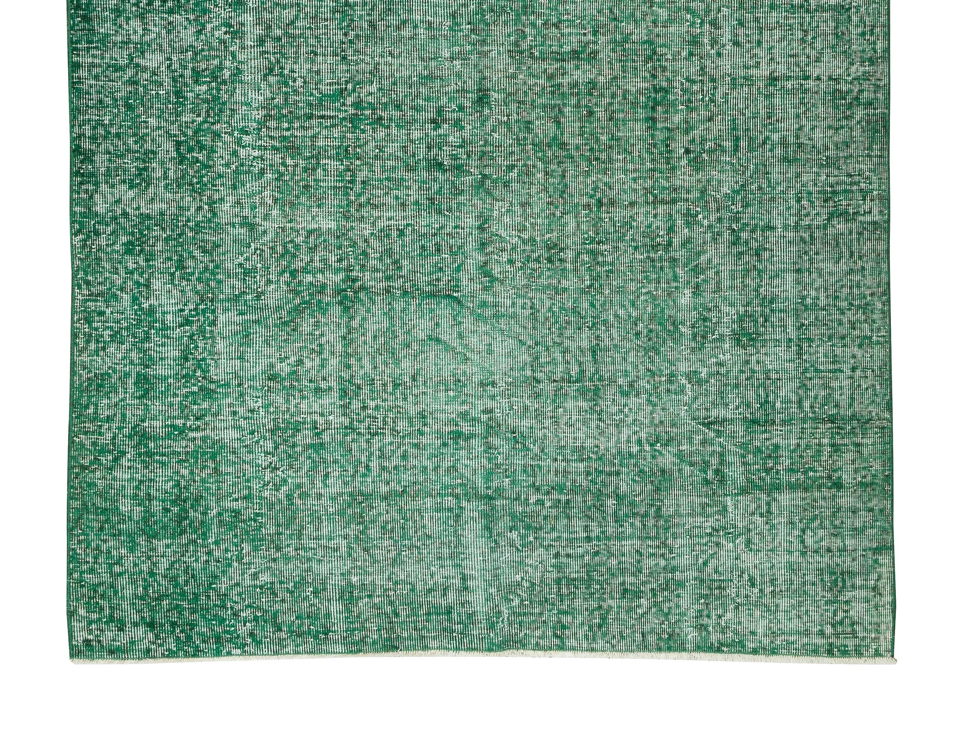 20th Century 5.6x8.5 Ft Handmade Vintage Turkish Rug Over-Dyed in Green 4 Modern Interiors For Sale