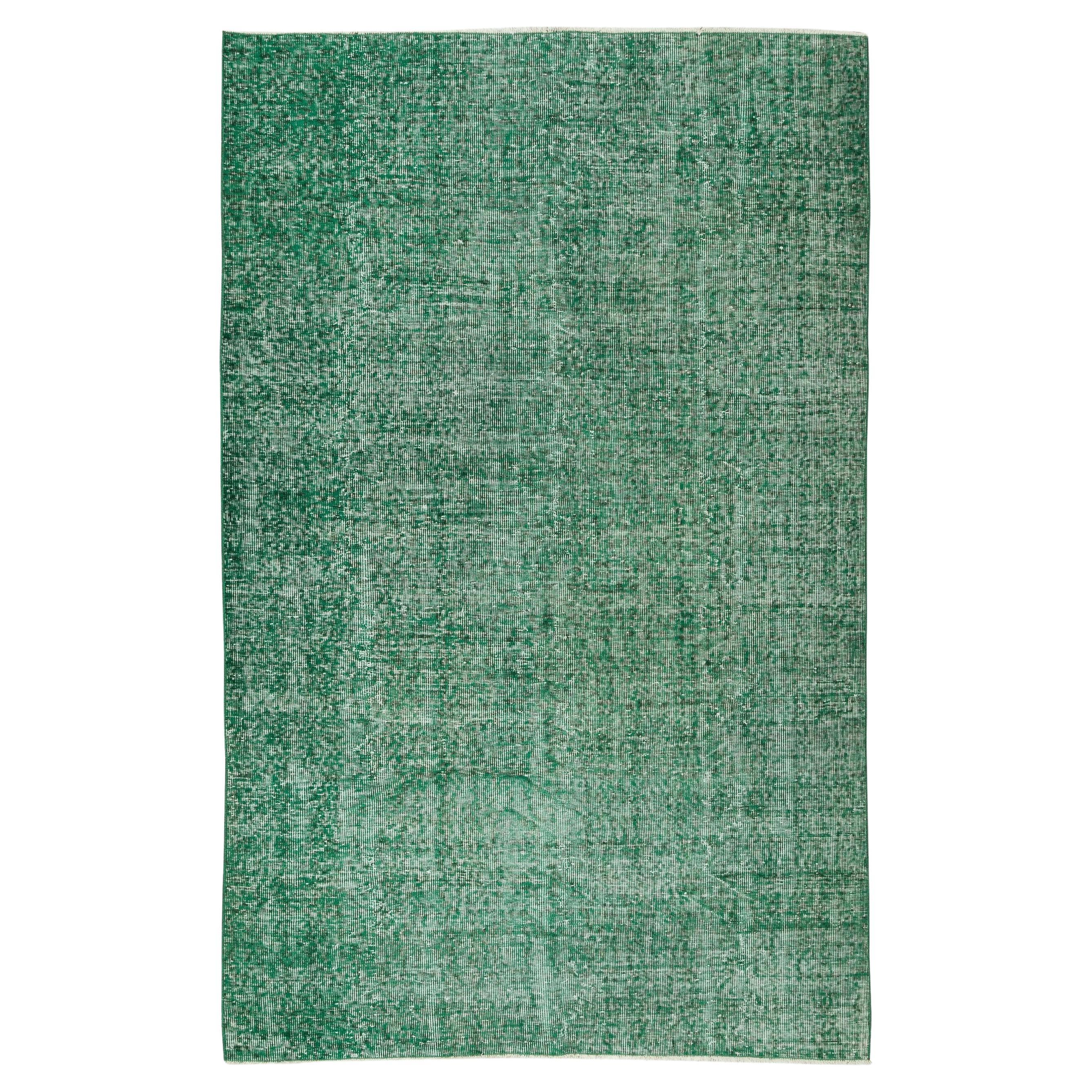 5.6x8.5 Ft Handmade Vintage Turkish Rug Over-Dyed in Green 4 Modern Interiors