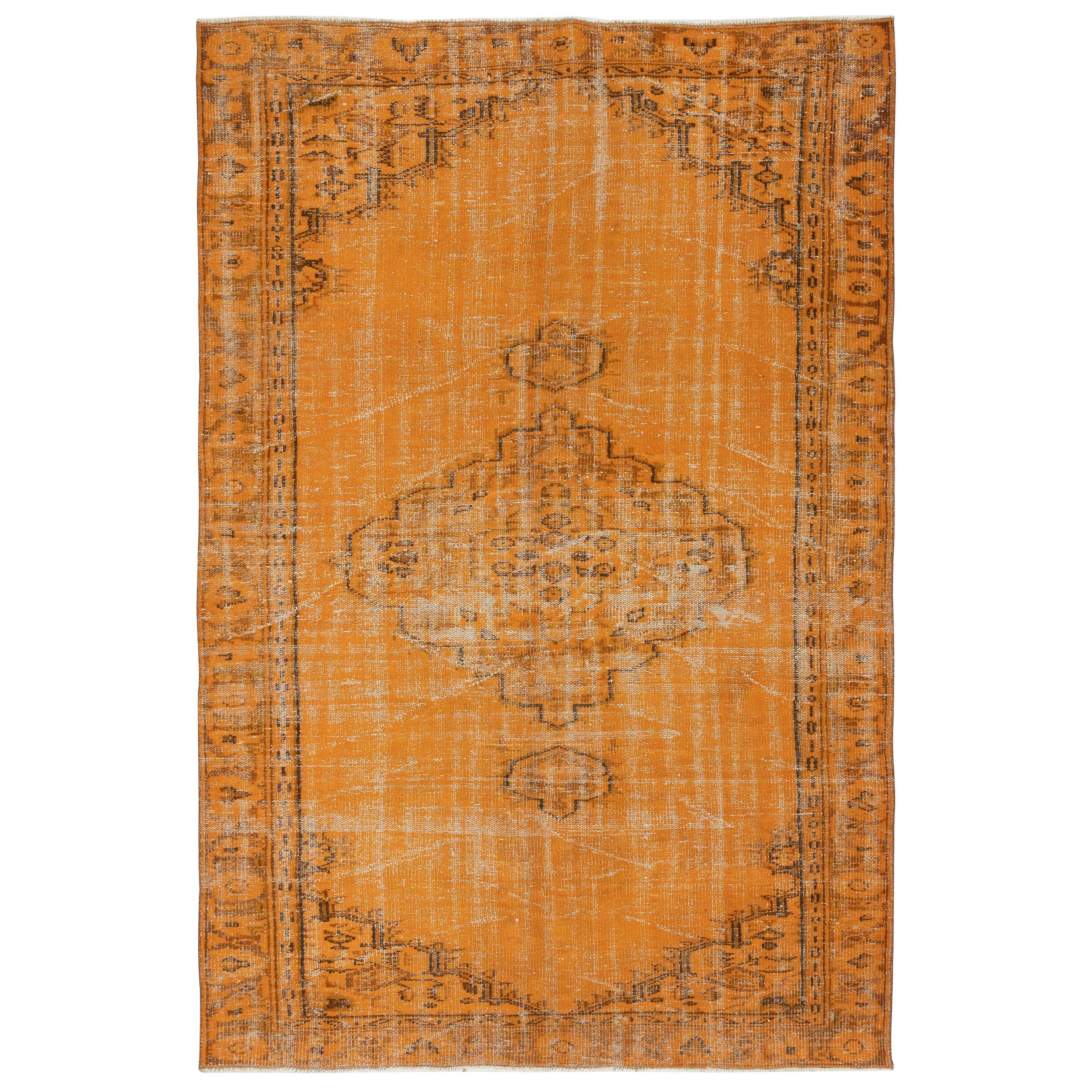 5.6x8.5 Ft Orange Handgefertigter Türkischer Teppich für Wohnzimmer, Schlafzimmer 
Esszimmer