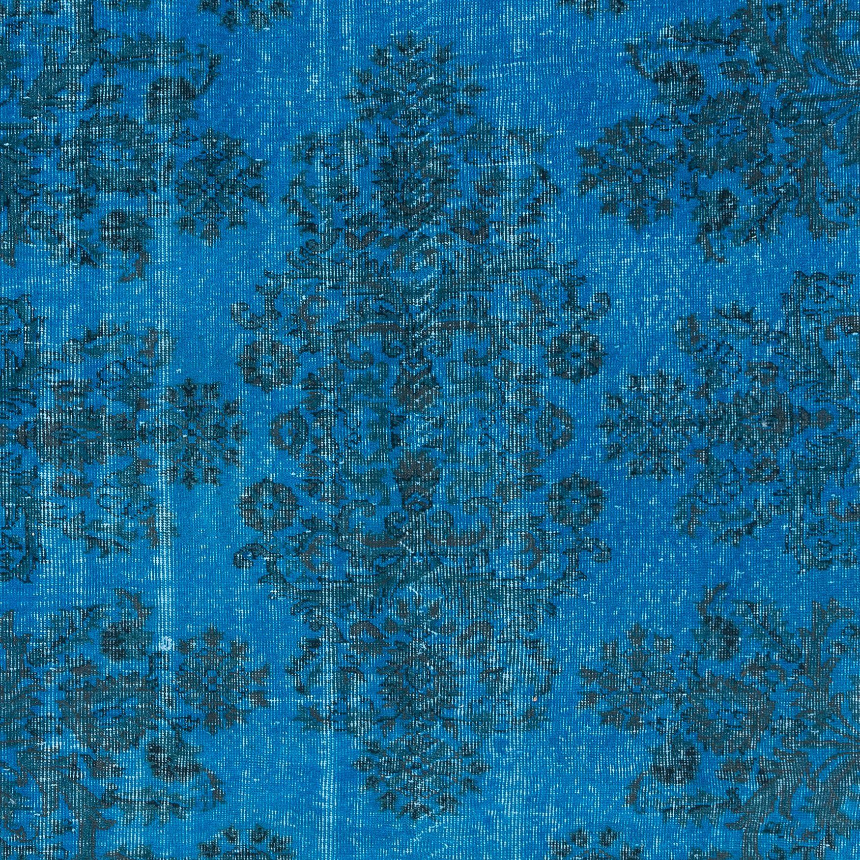 Turkish 5.6x8.6 Ft Blue Modern Area Rug from Turkey, Handmade Carpet for Living Room For Sale
