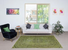 5.6x8.6 Ft Contemporary Handmade Turkish Wool Area Rug in Green Color