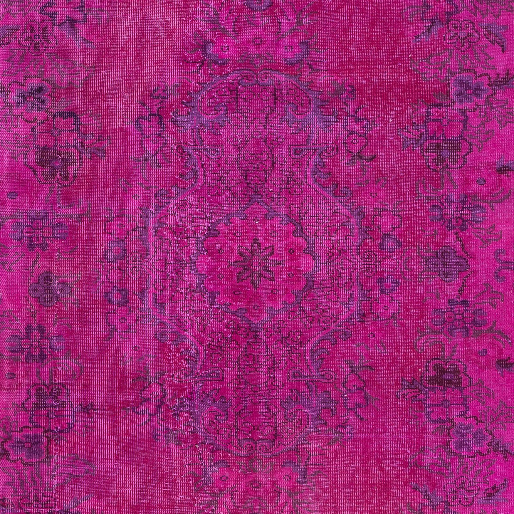 Hand-Knotted 5.6x8.6 Ft Hot Pink Modern Turkish Area Rug, Floral Pattern Handmade Carpet For Sale