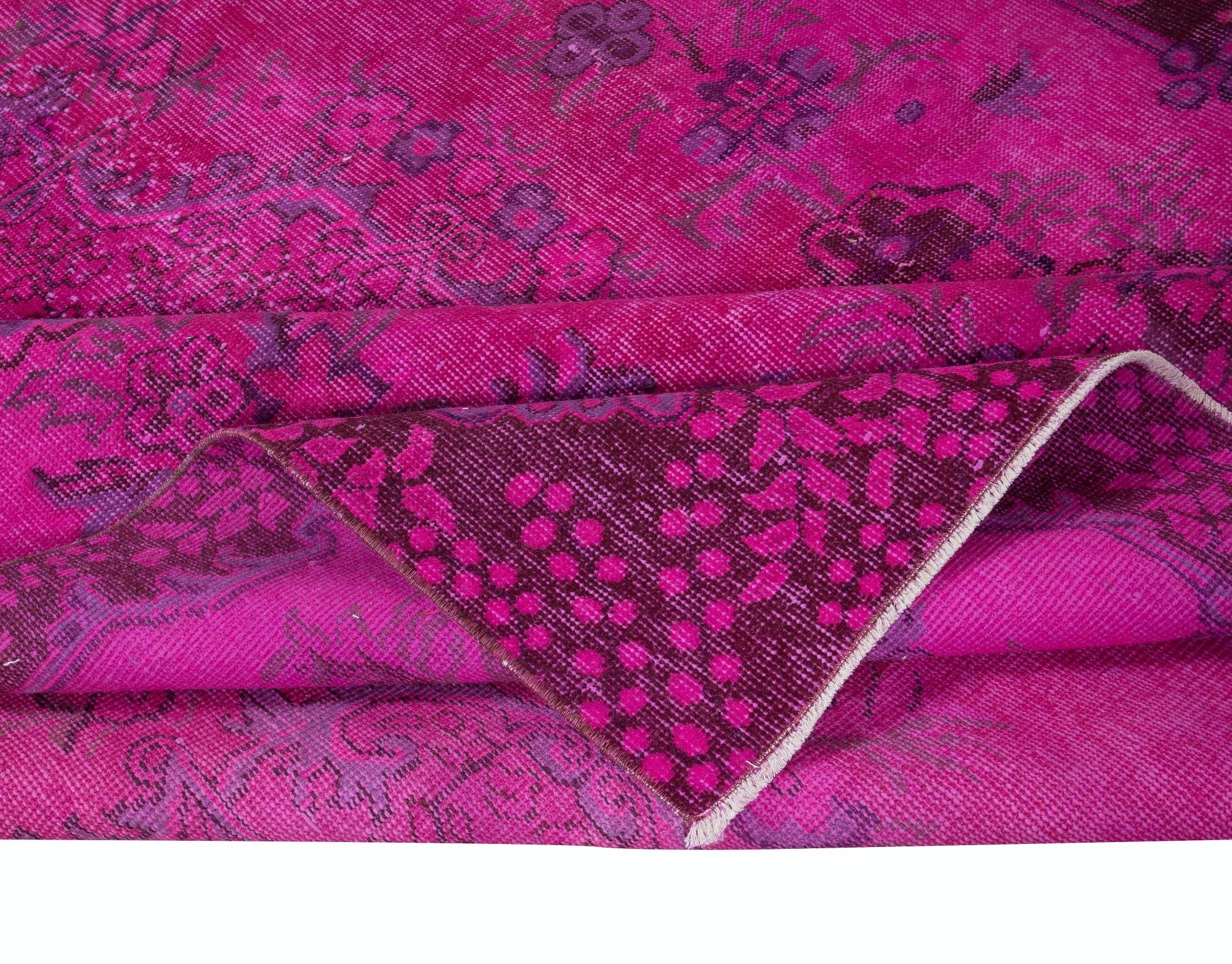 5.6x8.6 Ft Hot Pink Moderner türkischer Teppich mit Blumenmuster, handgefertigter Teppich (Handgeknüpft) im Angebot