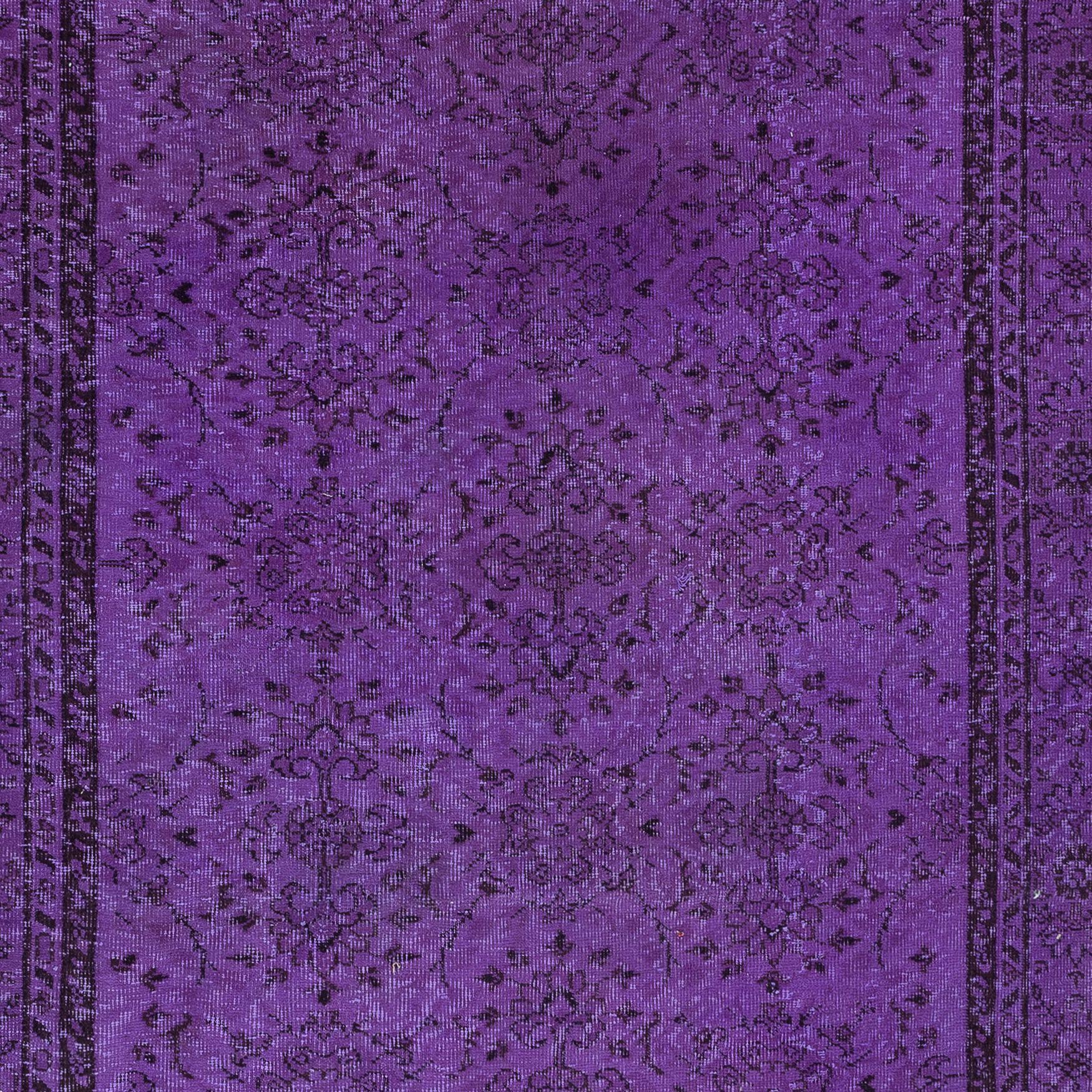 Turkish 5.6x8.6 Ft Modern Hand Knotted Violet Purple Area Rug from Isparta, Turkey For Sale