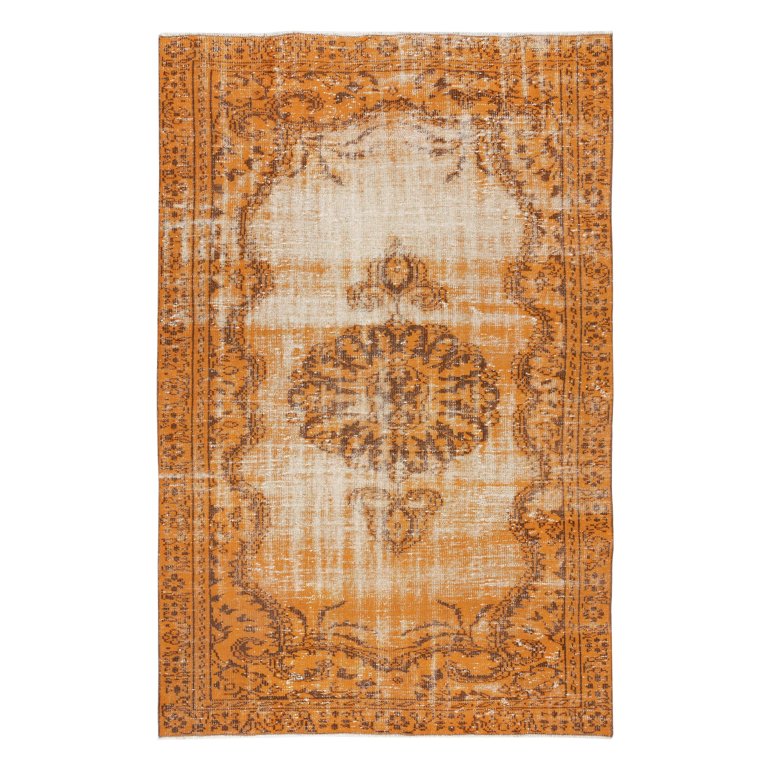 Tappeto per l
area arancione vintage 5.6x8.6 Ft. Tappeto turco fatto a mano per spazi contemporanei