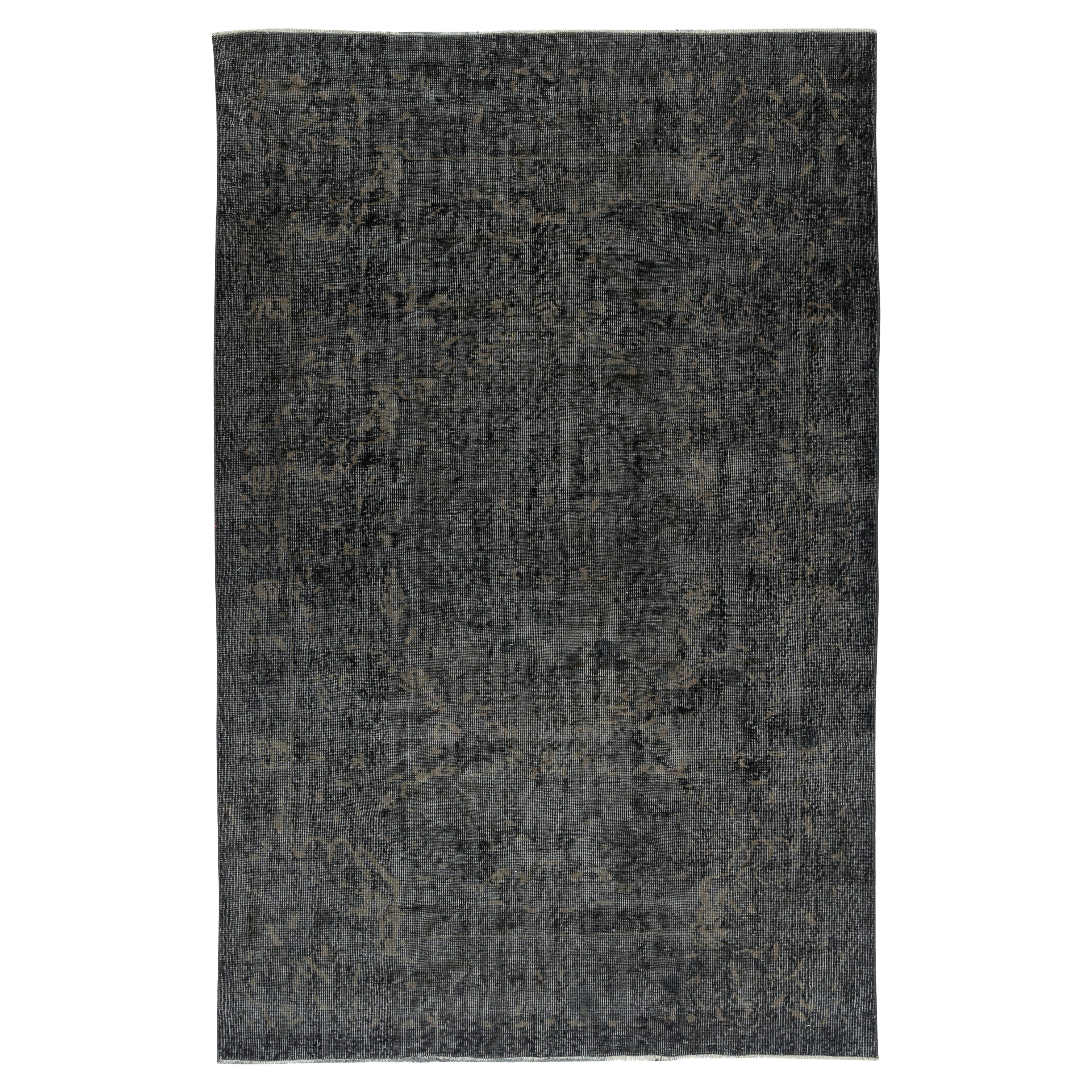5.6x8.6 Ft Vintage Rug Overdyed in Schwarz für modernes Interieur. Handgefertigt in der Türkei