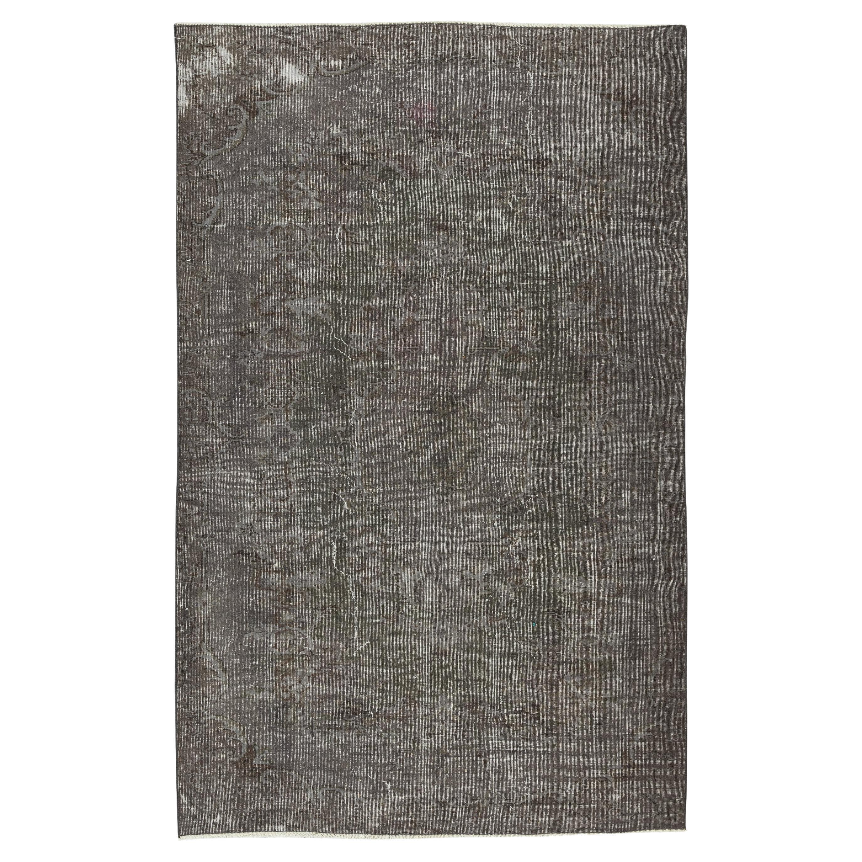 5.6x8.7 Ft Grauer Teppich für moderne Inneneinrichtung. Handgefertigt in der Türkei. Vintage-Teppich