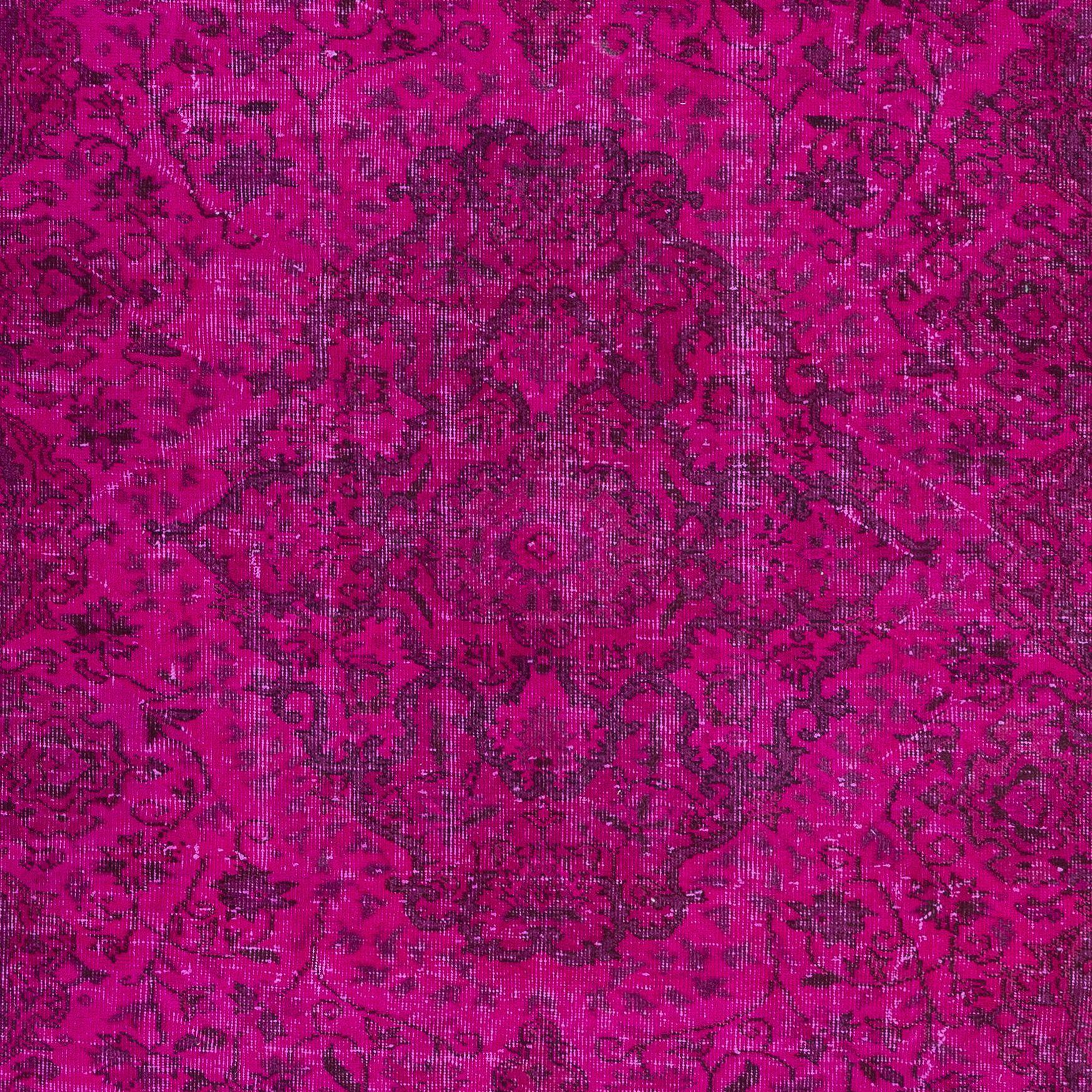Hand-Knotted 5.6x8.7 Ft Handmade Turkish Wool Area Rug in Hot Pink, Great for Modern Interior For Sale