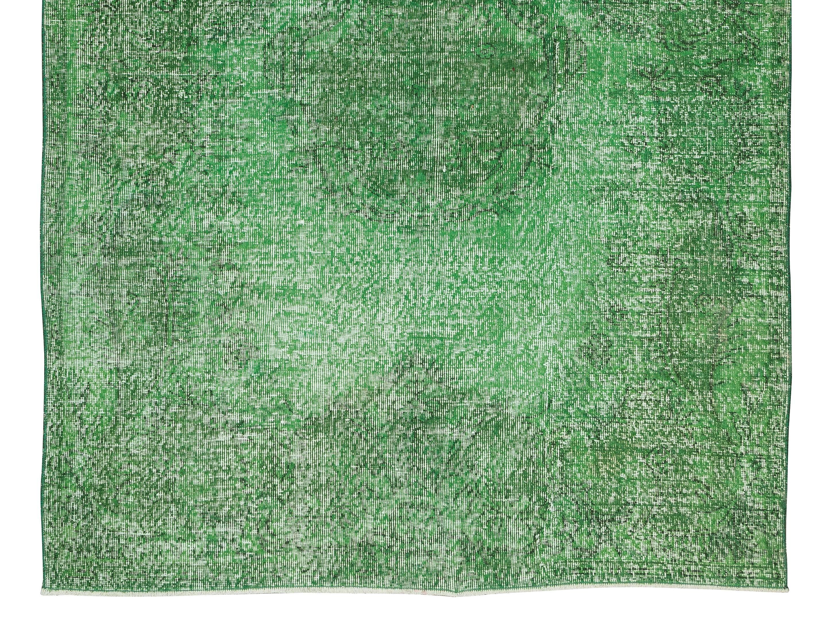 20th Century Handmade Vintage Turkish Rug Over-Dyed in Green 4 Modern Interiors For Sale