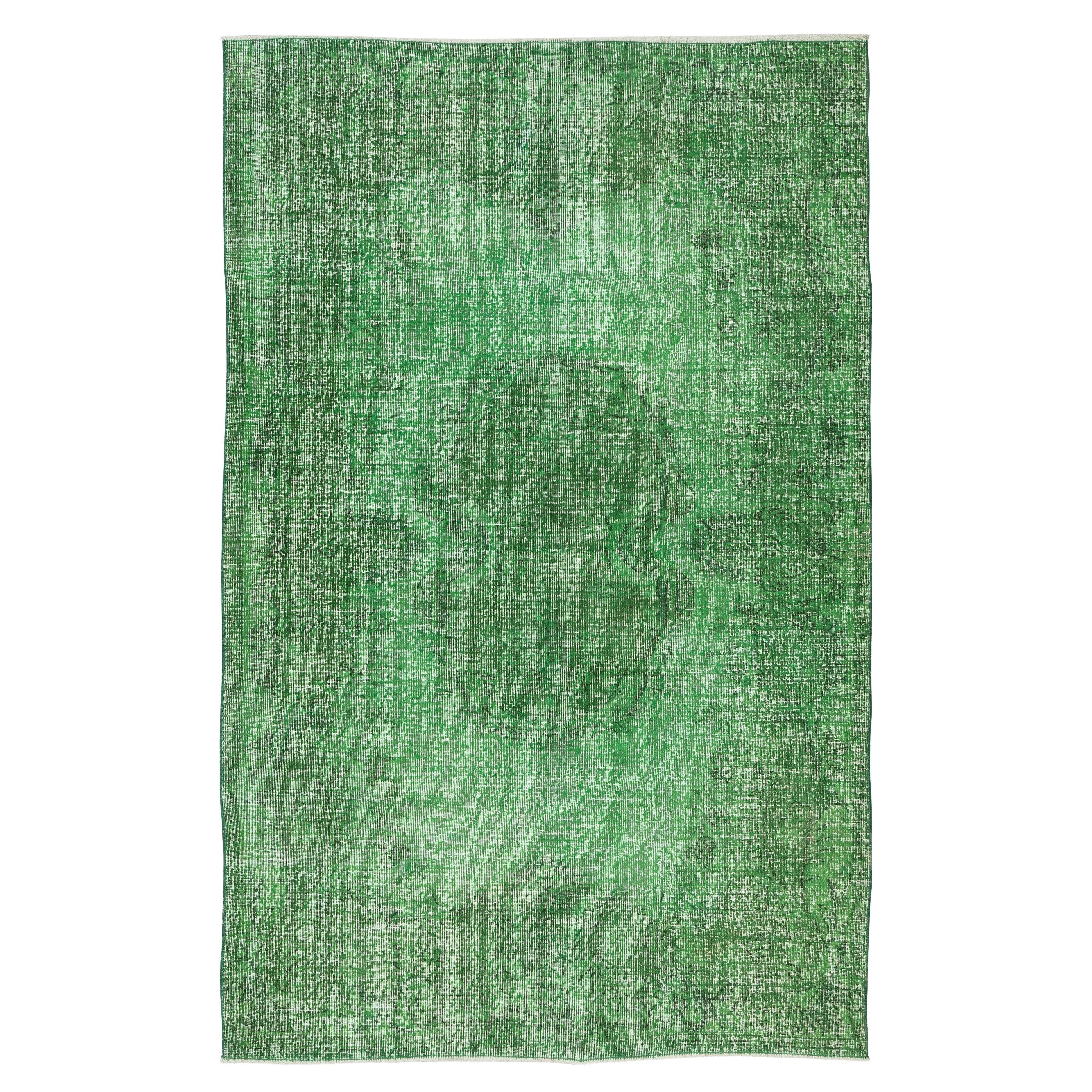 Handmade Vintage Turkish Rug Over-Dyed in Green 4 Modern Interiors For Sale