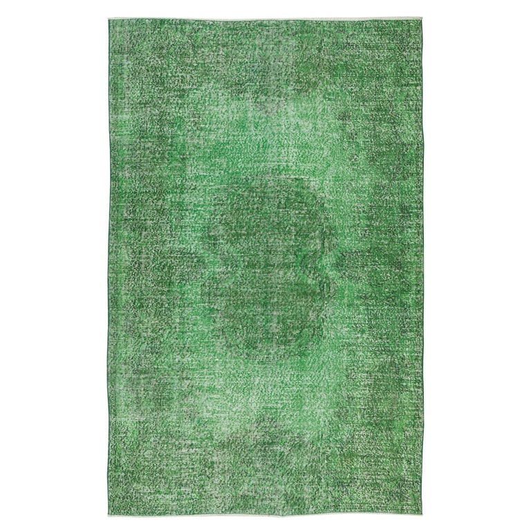 Handmade Vintage Turkish Rug OverDyed in Green 4 Modern Interiors For