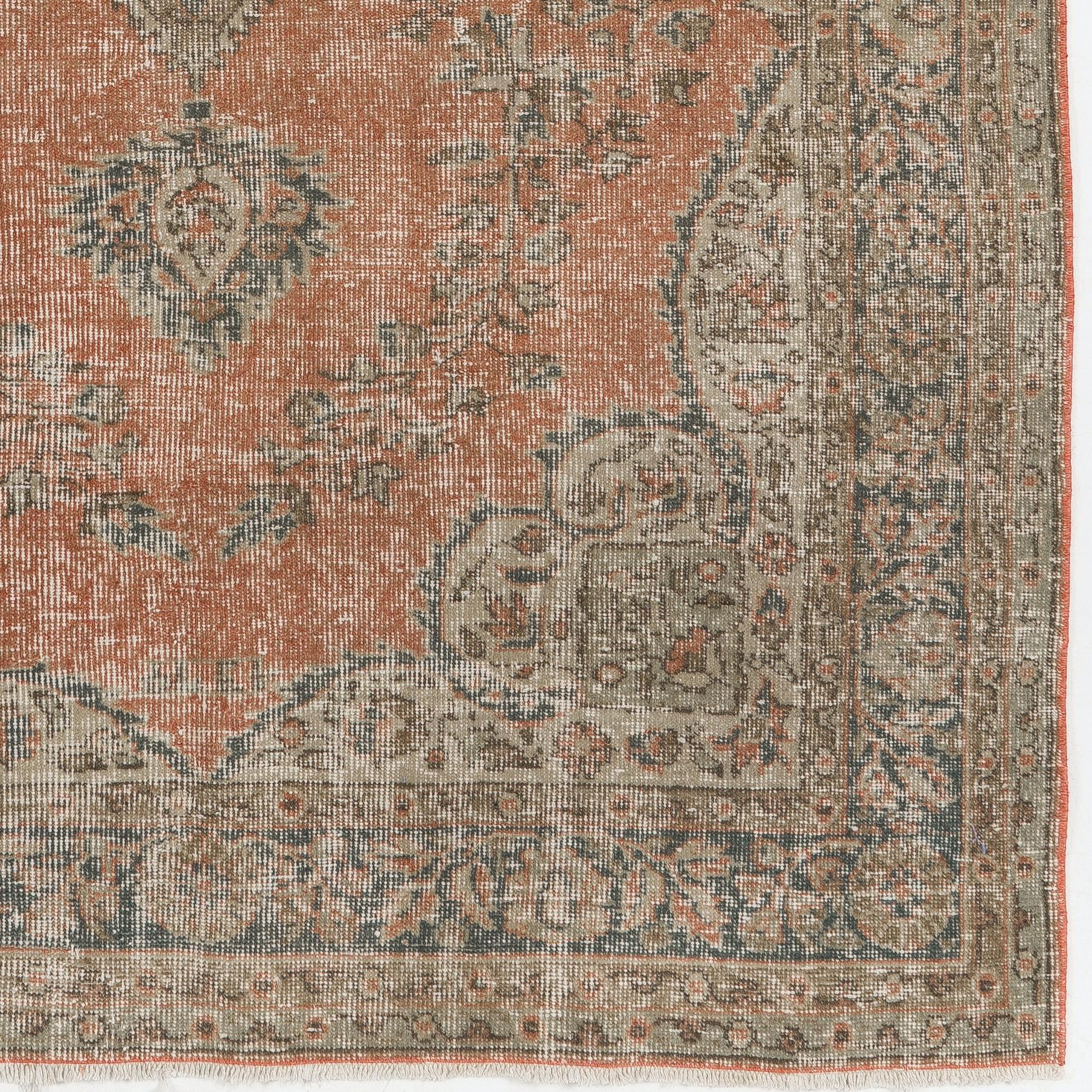 5.6x8.7 Ft Einzigartiger feiner handgefertigter türkischer Vintage-Teppich in Terrakotta-Farbe (Türkisch) im Angebot