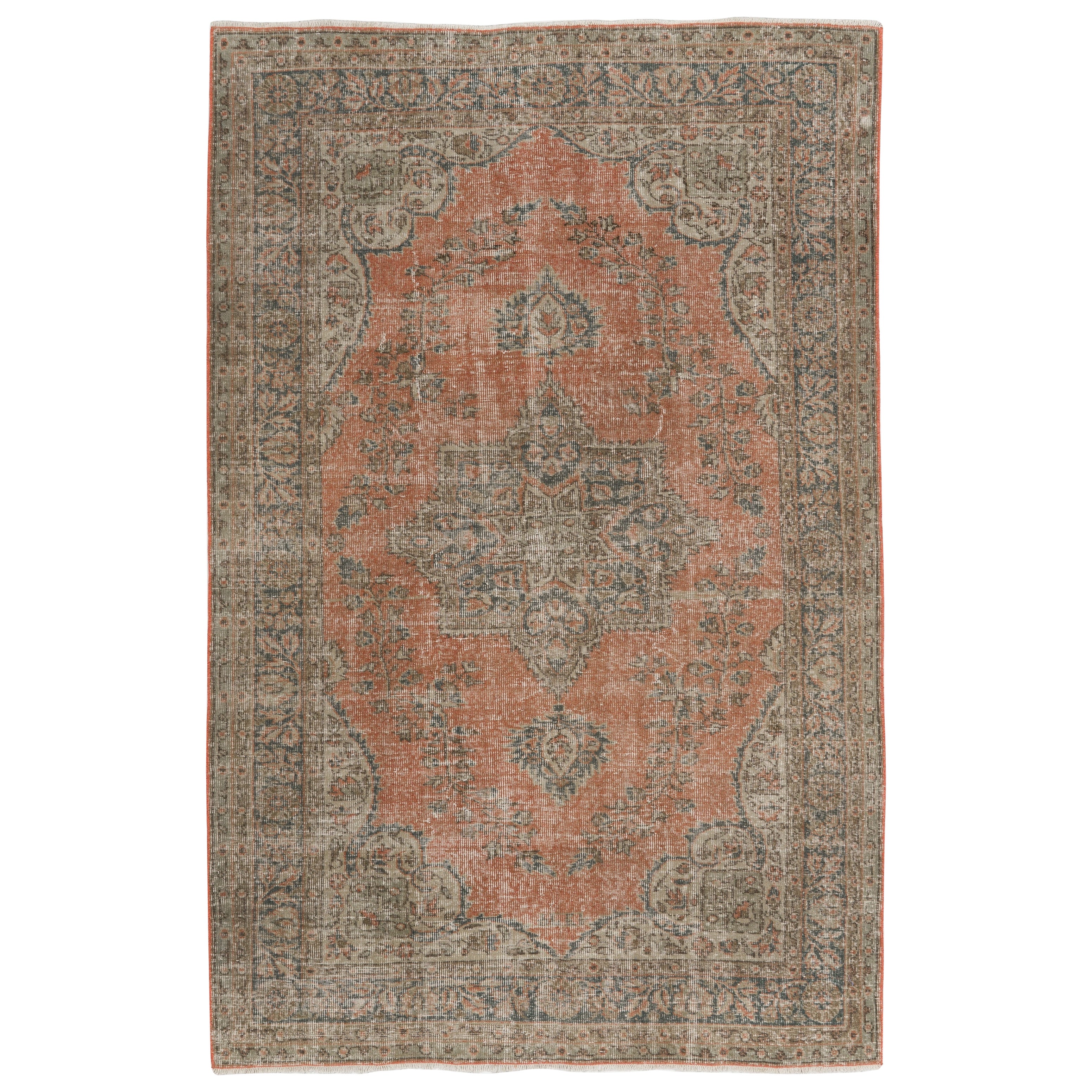 5.6x8.7 Ft One-of-a-Kind Fine Vintage Handmade Turkish Rug in Terracotta color