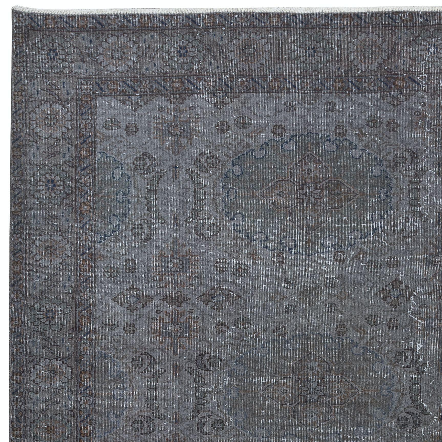 Hand-Woven 5.6x8.7 Ft Traditional Handmade Rug in Iron Gray Color, Modern Home Decor Carpet For Sale