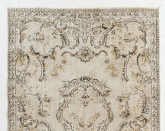 Vintage Handmade Aubusson Inspired Turkish Wool Rug in Beige, Brown