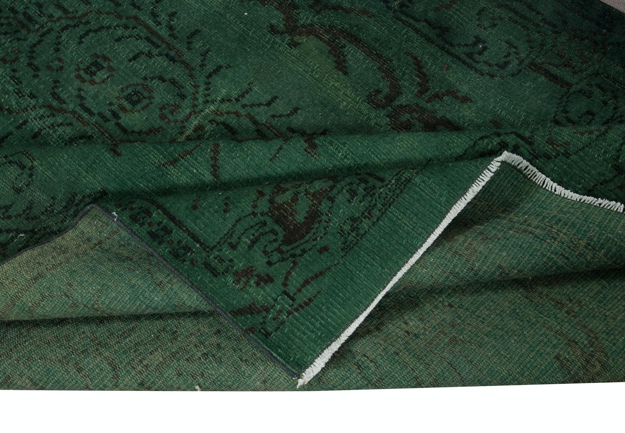 Hand-Knotted 5.6x8.8 Ft Dark Green Modern Handmade Area Rug, European Design Turkish Carpet For Sale