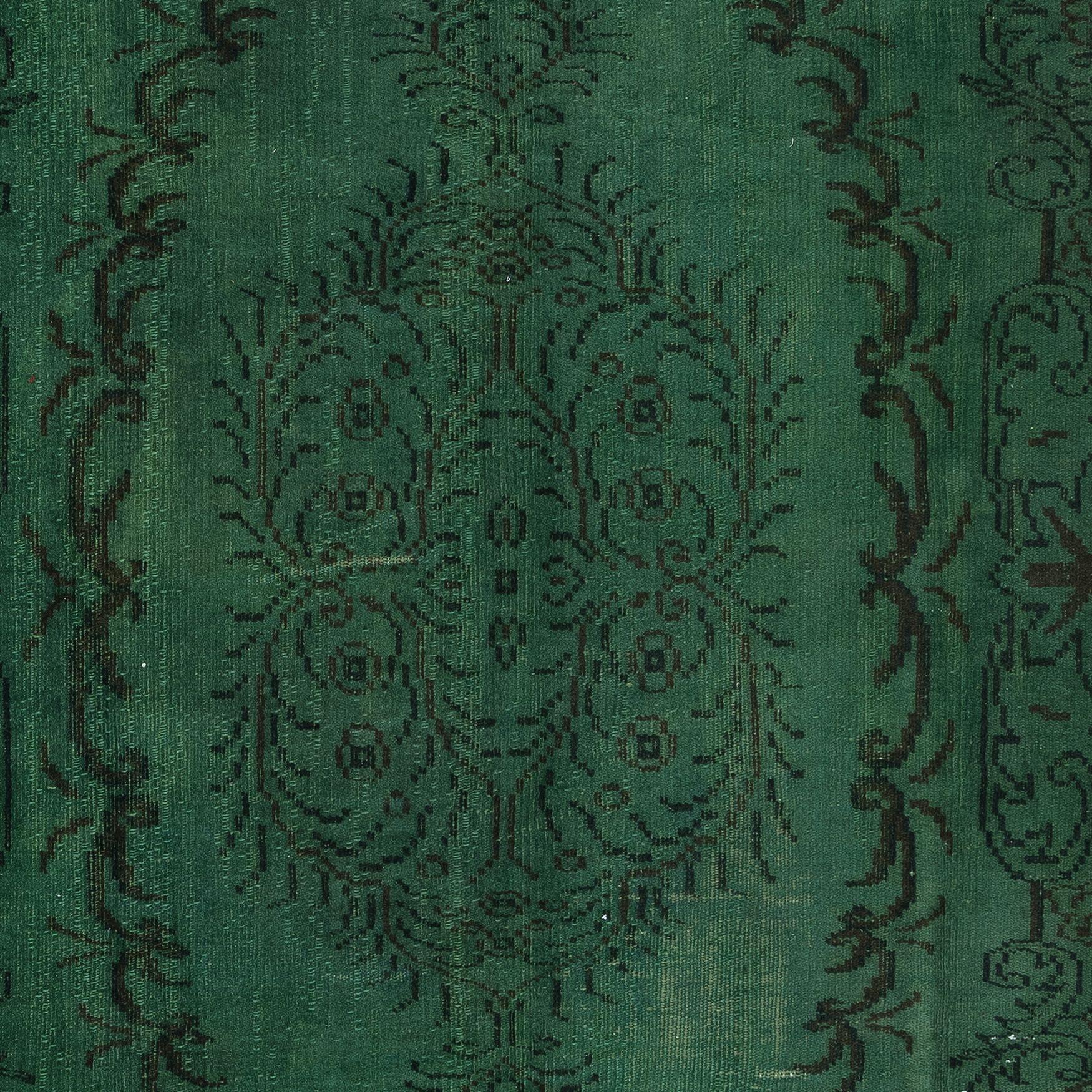 20th Century 5.6x8.8 Ft Dark Green Modern Handmade Area Rug, European Design Turkish Carpet For Sale