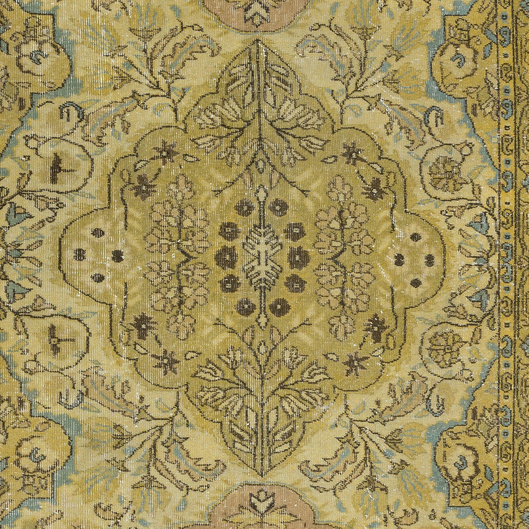 5.6x8.8 Ft Exquisiter gelber türkischer Teppich, moderner, geblümter, handgefertigter Teppich (Moderne) im Angebot