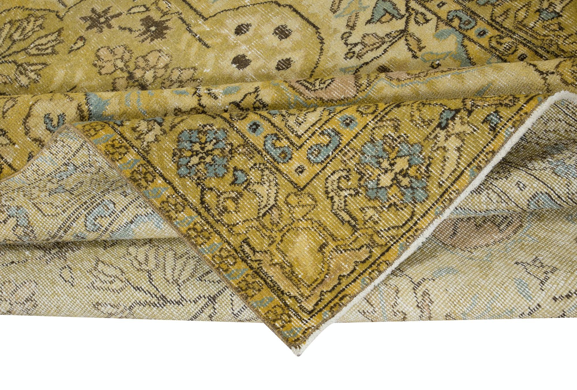 5.6x8.8 Ft Exquisiter gelber türkischer Teppich, moderner, geblümter, handgefertigter Teppich (Türkisch) im Angebot