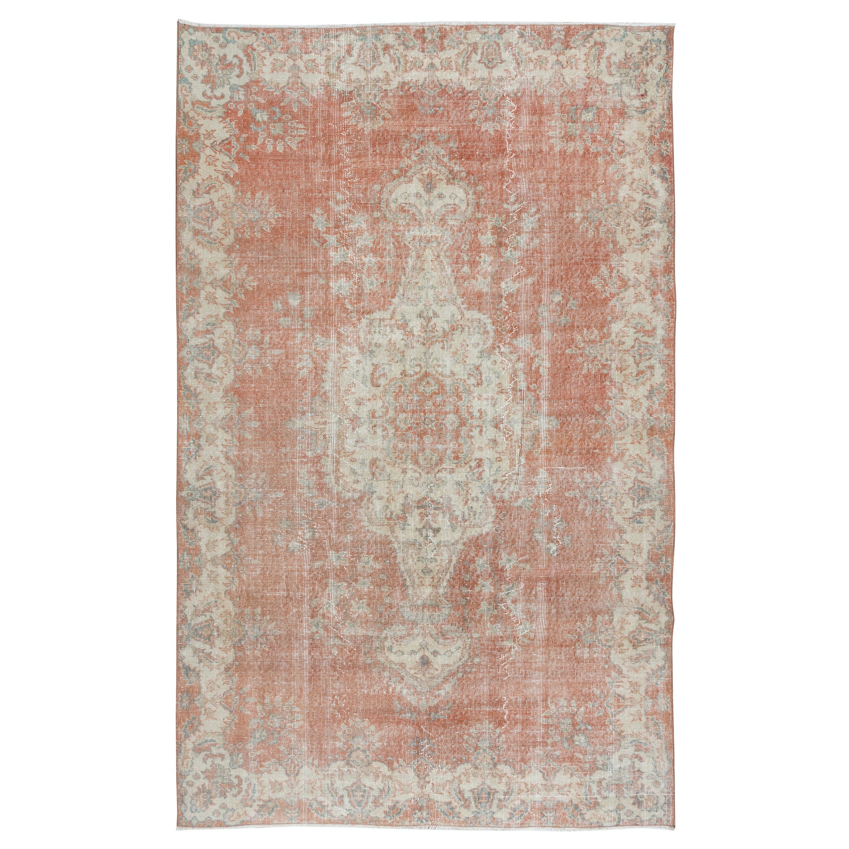 5.6x8.8 Ft Handgeknüpfter türkischer Teppich in Beige & Rot mit Medaillon-Design im Angebot