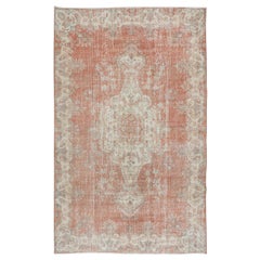 5.6x8.8 Ft Handgeknüpfter türkischer Teppich in Beige & Rot mit Medaillon-Design