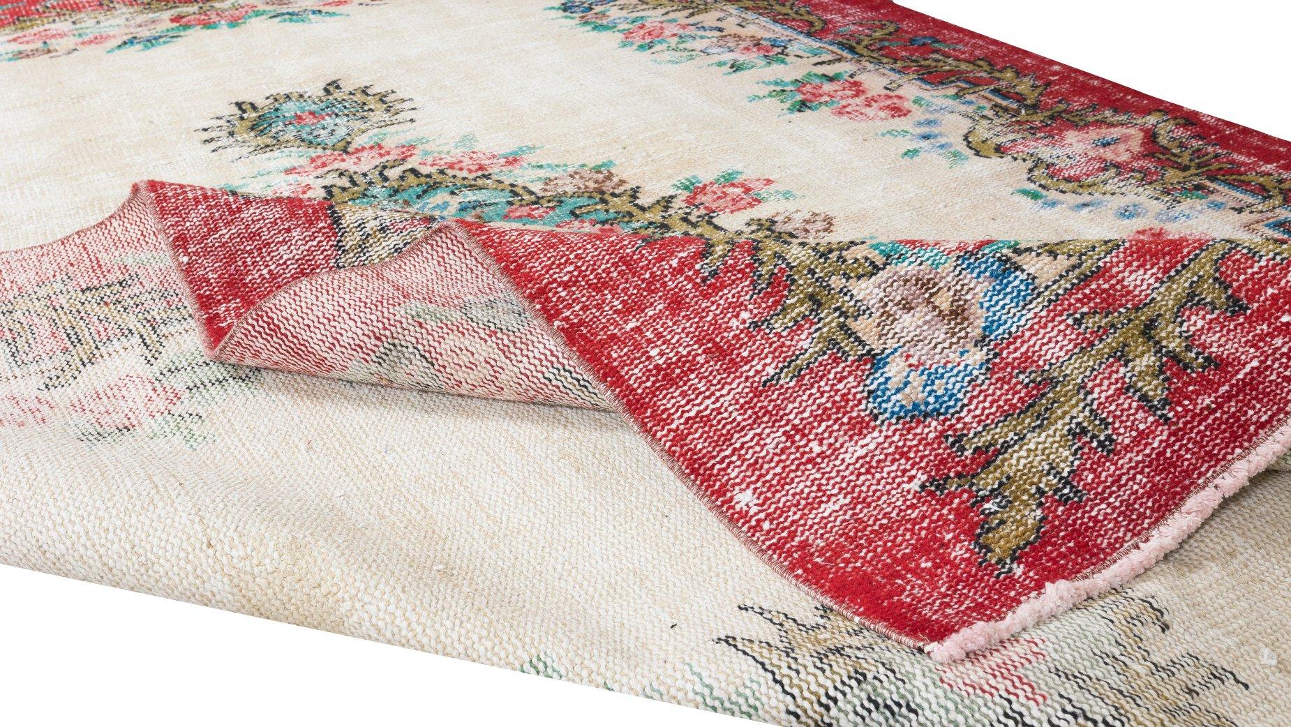 Oushak Handknotted Turkish Area Rug with Roses, Flower Design Vintage Carpet For Sale
