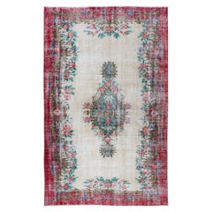 5.6x8.8 Ft Handmade Turkish Area Rug with Roses, Vintage Flower Design Carpet