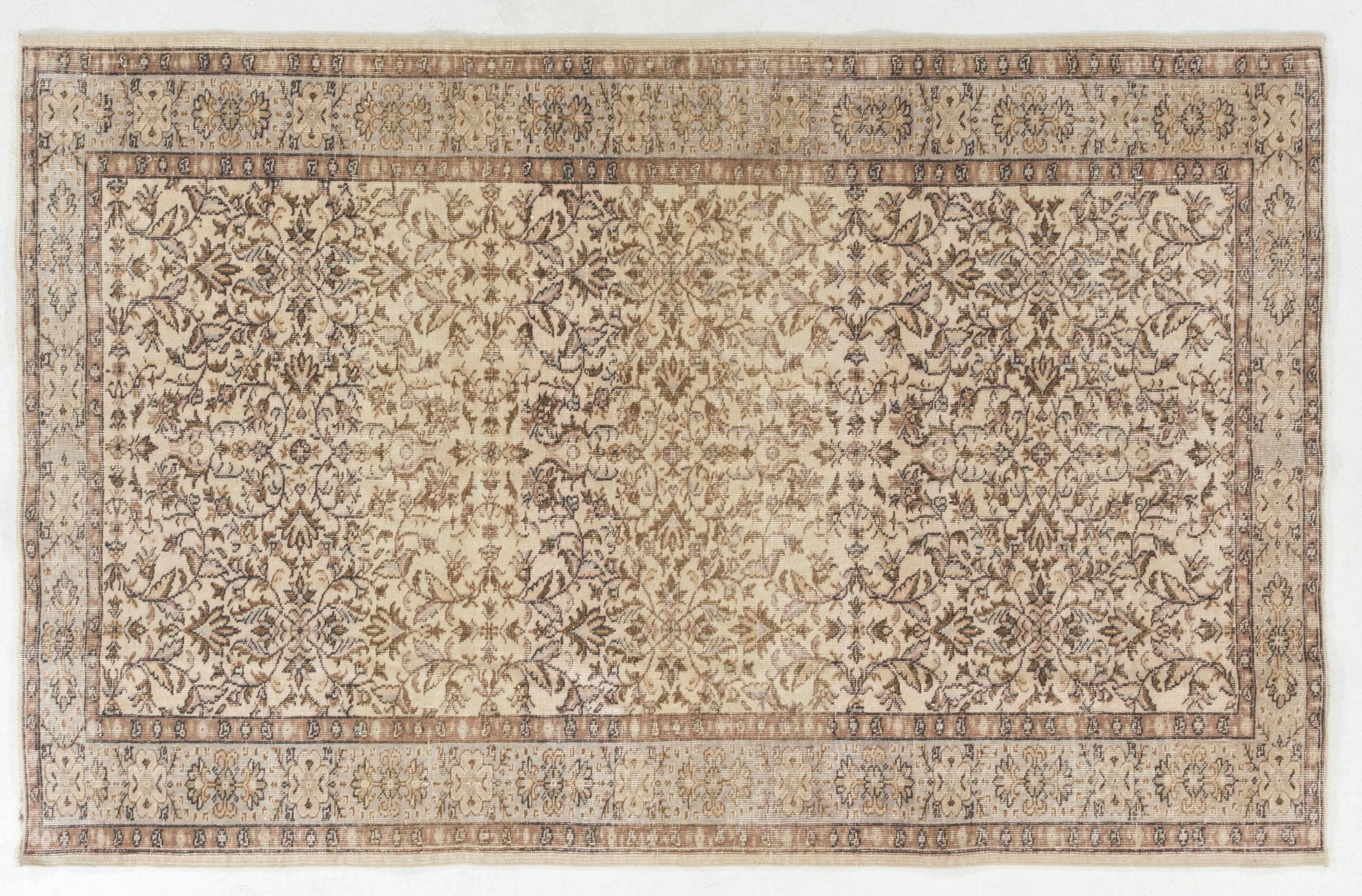20th Century 5.6x8.8 Ft Mid Century Vintage Handmade Turkish Oushak Rug with Floral Design For Sale