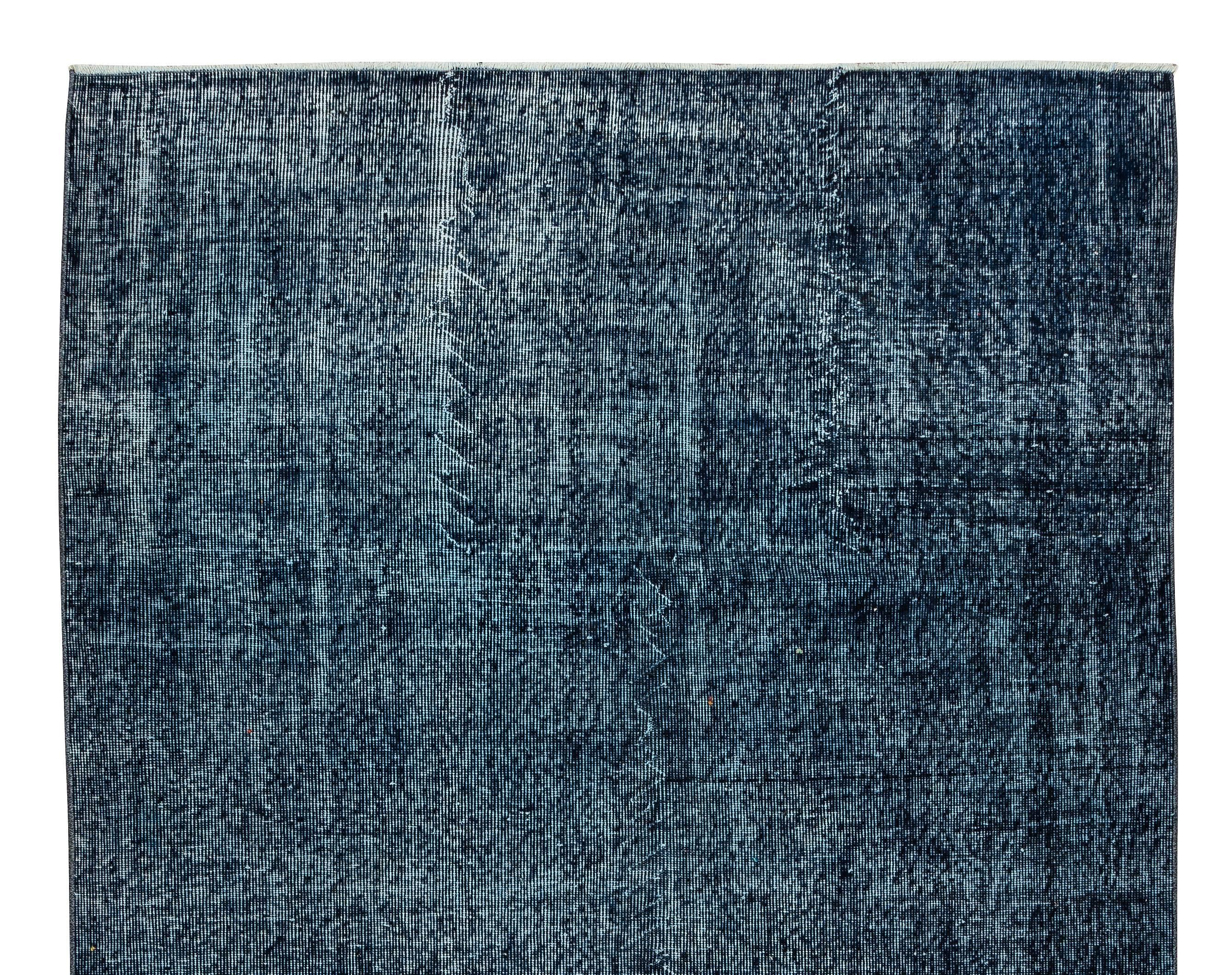 5.6x8.8 Ft Marineblauer Over-Dyed-Teppich, handgeknüpfter türkischer Wollteppich (Türkisch) im Angebot
