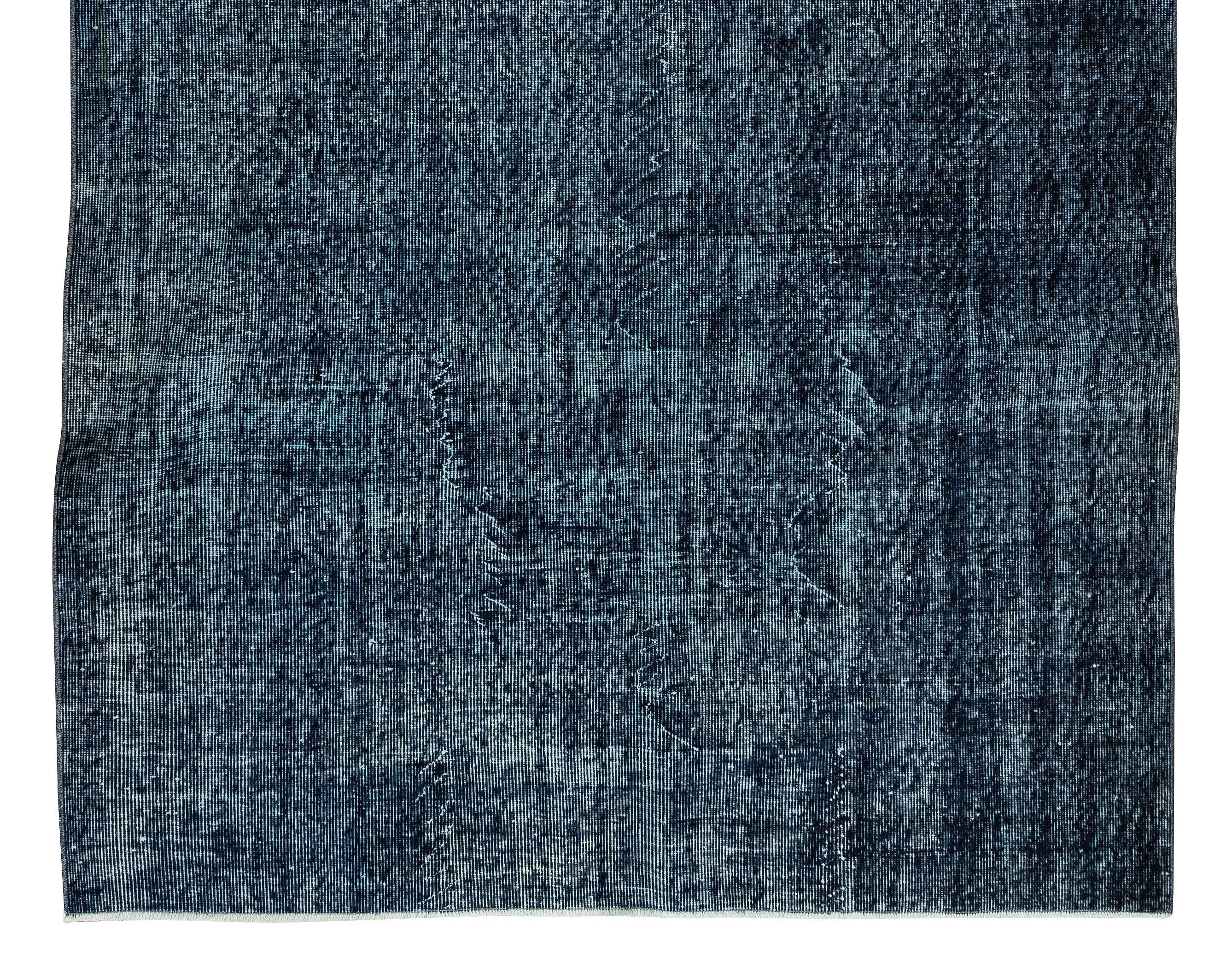 20th Century Navy Blue Over-Dyed Rug, Vintage Hand-Knotted Turkish Wool Carpet For Sale