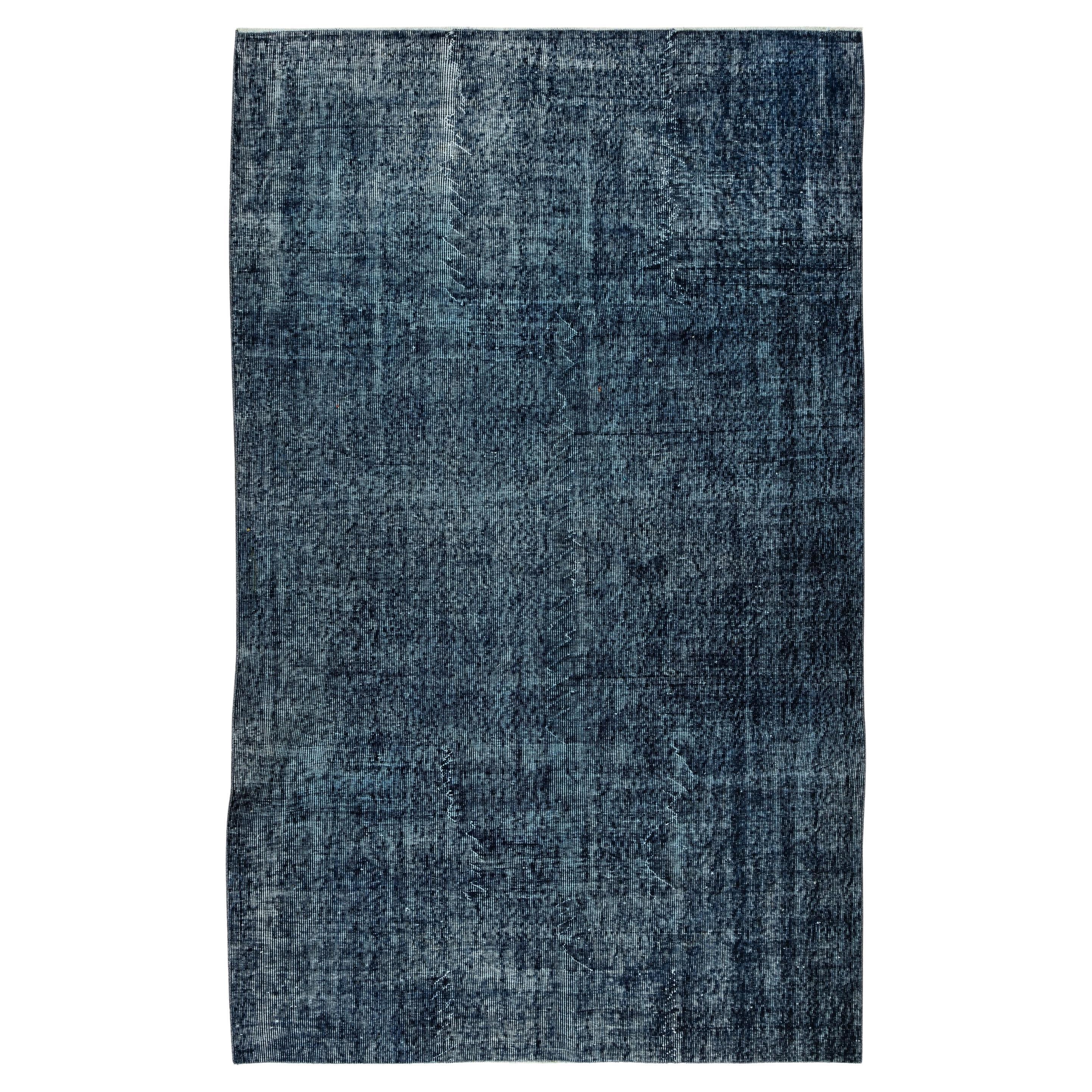 5.6x8.8 Ft Marineblauer Over-Dyed-Teppich, handgeknüpfter türkischer Wollteppich im Angebot
