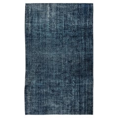 Navy Blue Over-Dyed Rug, Vintage Hand-Knotted Turkish Wool Carpet