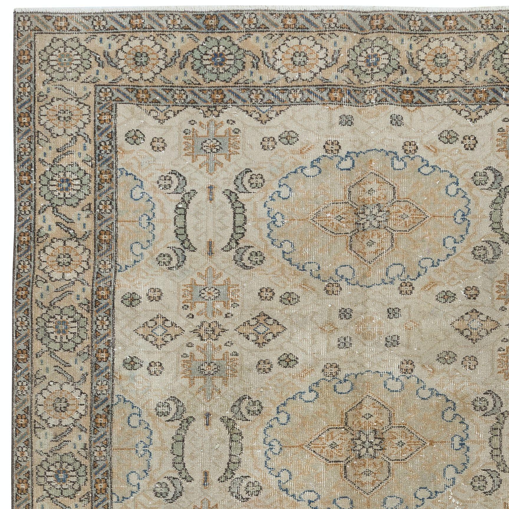 Hand-Knotted 5.6x8.8 Ft Vintage Handmade Anatolian Oushak Rug in Beige for Country Homes For Sale