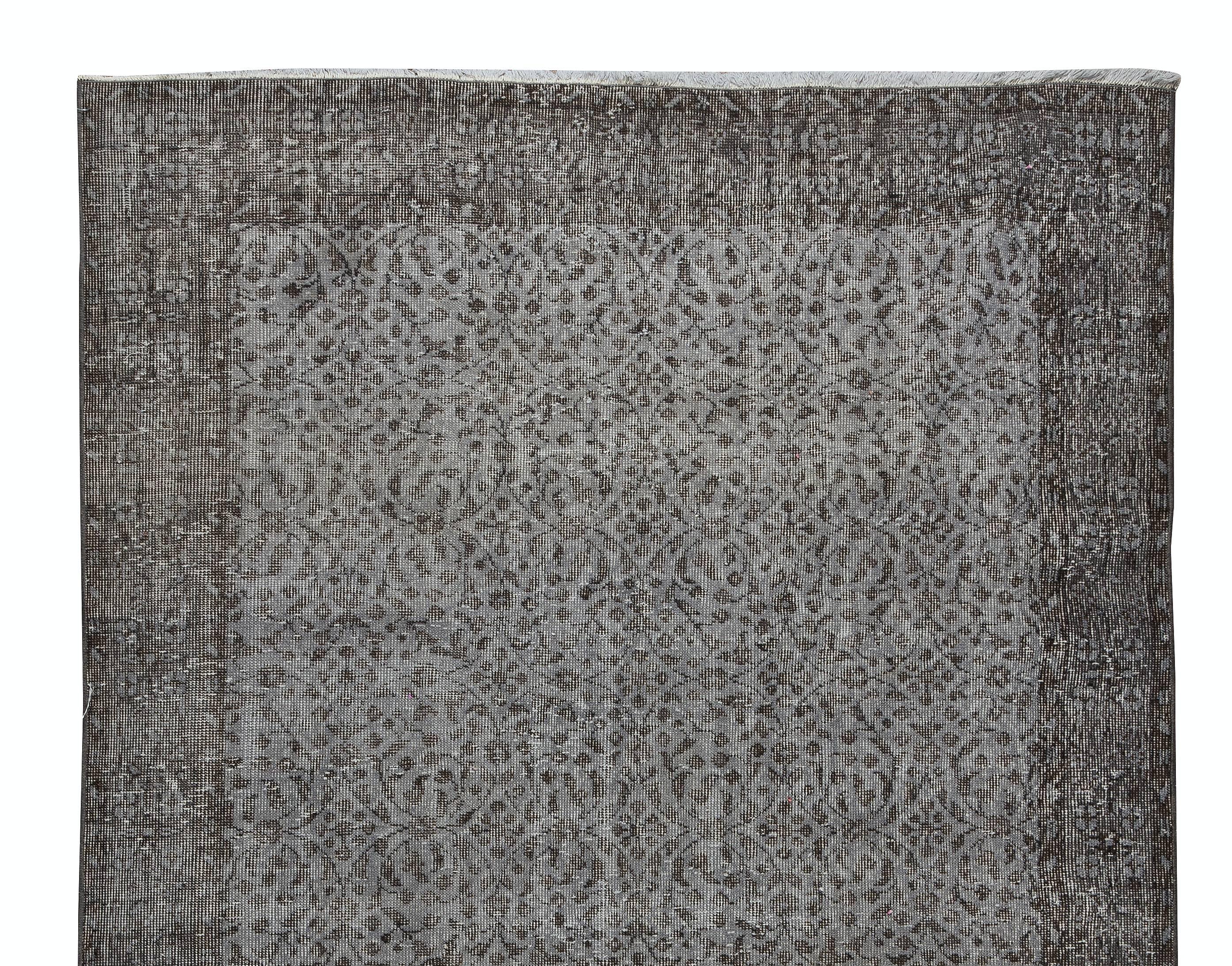 Hand-Knotted 5.6x8.9 Ft Contemporary Turkish Rug Re-Dyed in Gray, Vintage Turkish Wool Carpet For Sale
