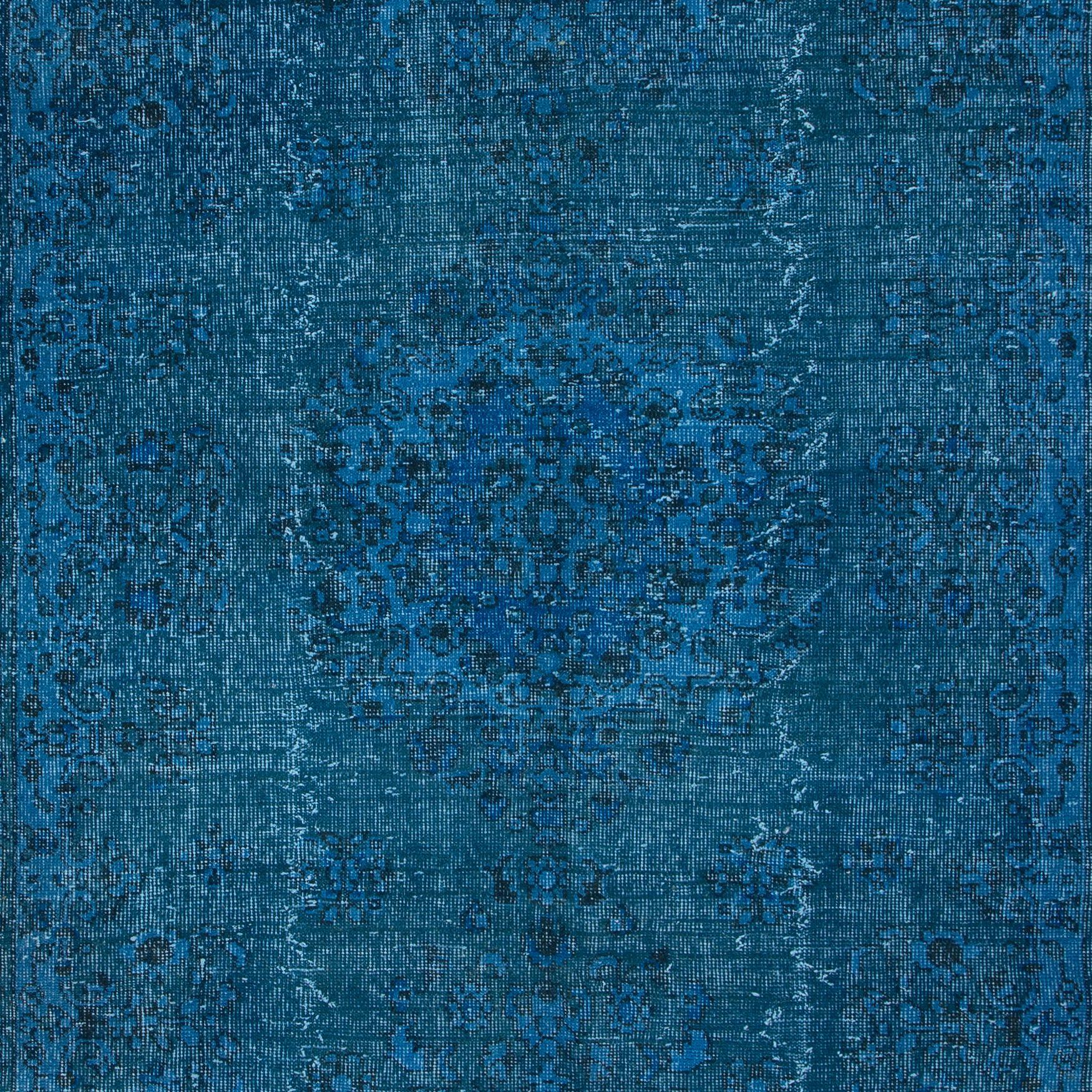 Turkish 5.6x9 Ft Blue Modern Rug, Room-Size Redyed Carpet, Handmade Living Room Carpet For Sale