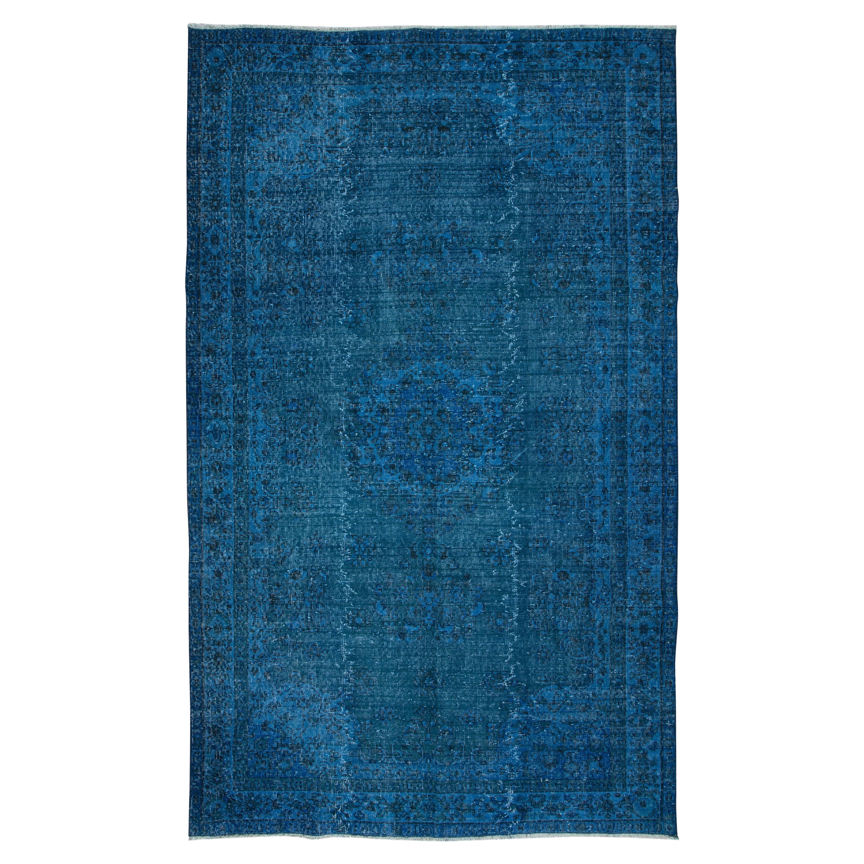 5.6x9 Ft Blauer moderner Teppich, roter Teppich in Zimmergröße, handgefertigter Wohnzimmerteppich