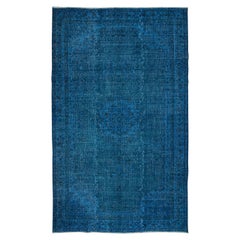 5.6x9 Ft Blue Modern Rug, Room-Size Redyed Carpet, Handmade Living Carpet (tapis de salon fait à la main)