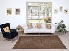 5.6x9 Ft Brown Turkish Rug for Bedroom. Vintage Handmade Rug for Living Room